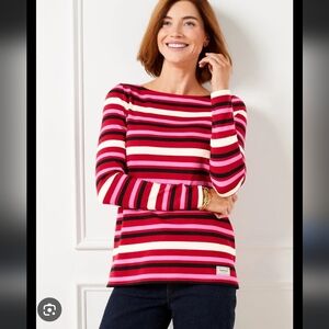 NWOT Talbots Striped Crewneck Long-Sleeve Top in Fuchsia Pink